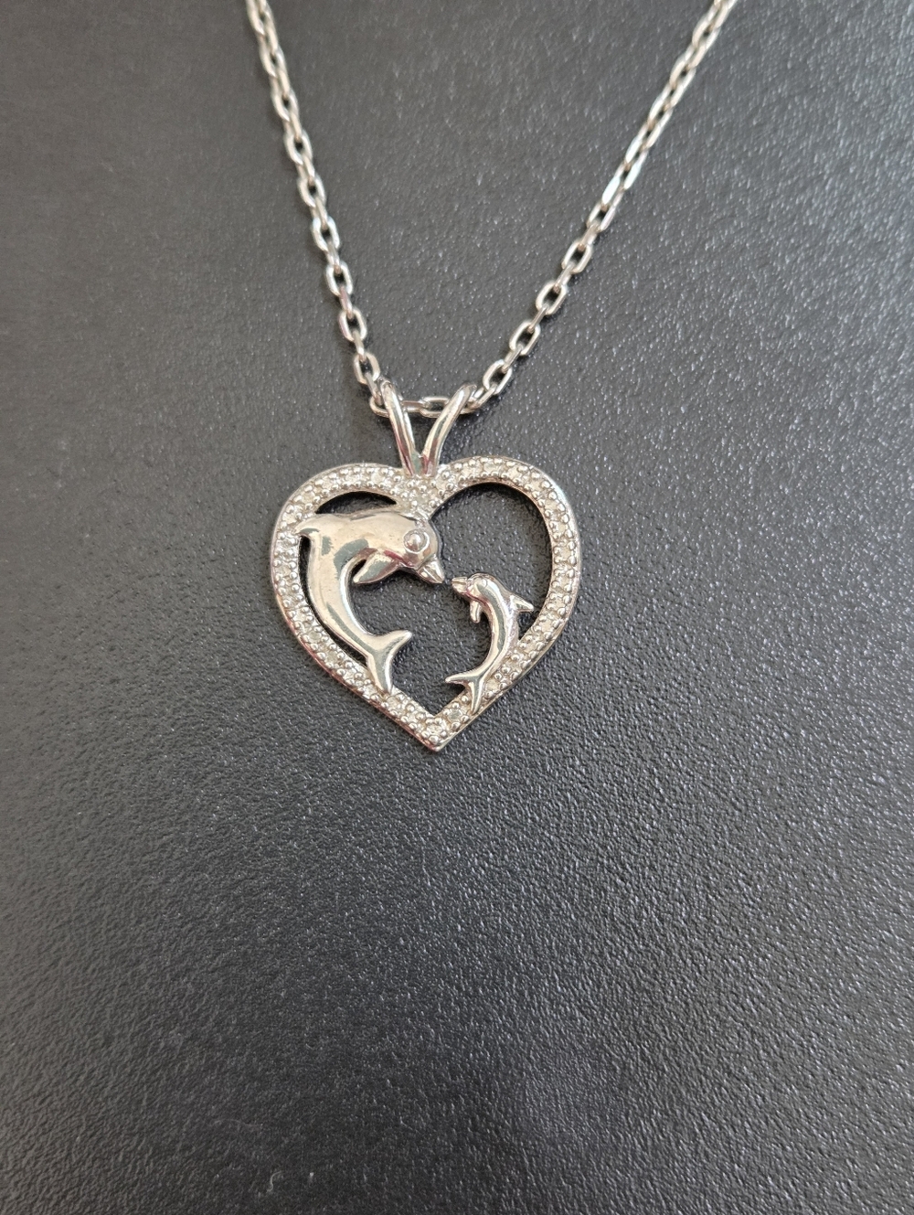Silver Dolphin Heart Pendant Necklace